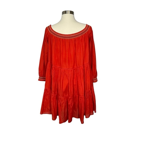 Free People Sunbeams Red Tiered Dress with Bishop Sleeves Size L - Picture 7 of 11